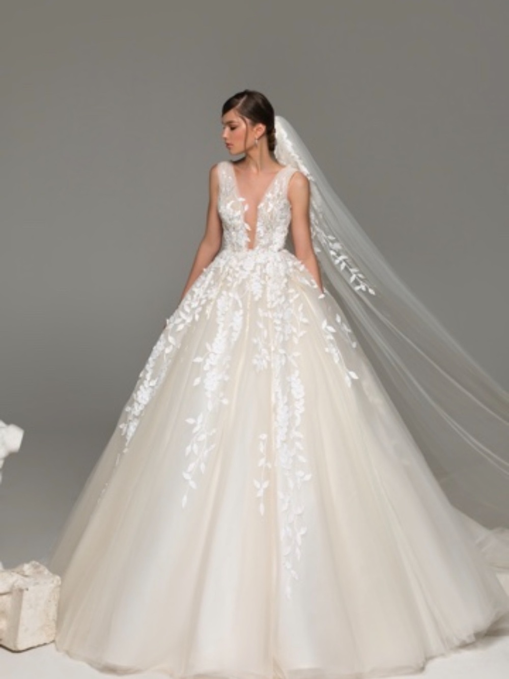 Lorraine by Eva Lendel - Ivory Ball Gown Wedding Dress with Floral Appliqué